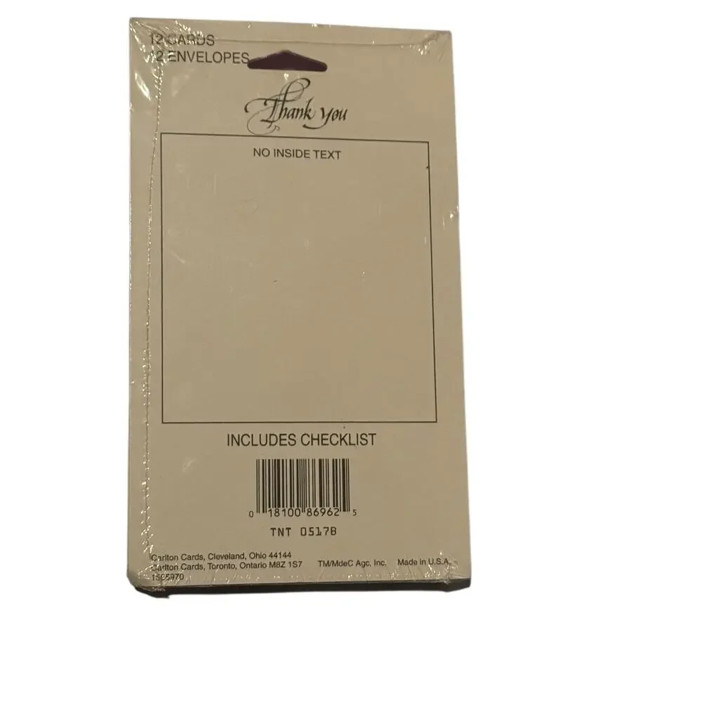 Vintage Carlton Cards Thank You Notes Sealed Set Gold Foil Script 12 Cards & Env